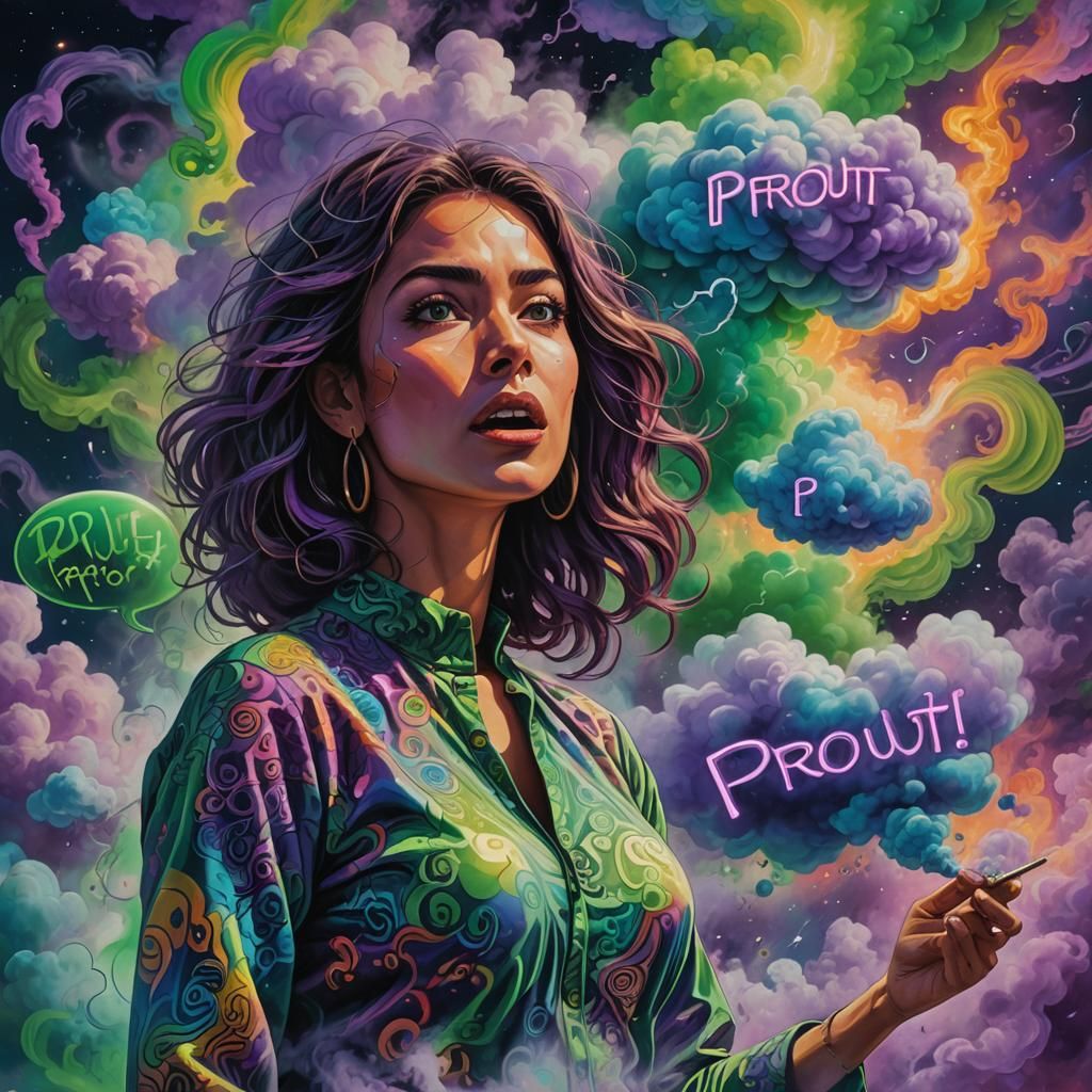 Psychedelic Art: Woman Emitting Green Smoke