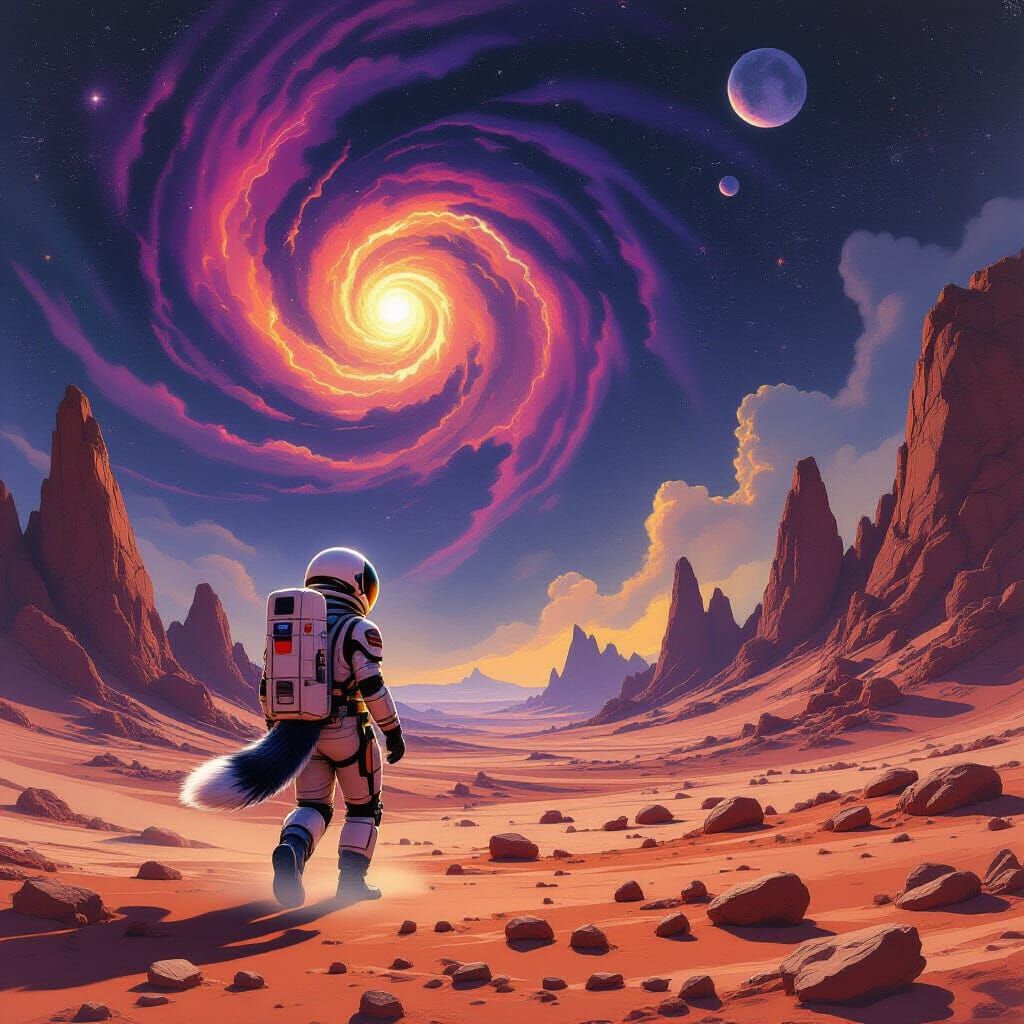 Astronaut on Alien Planet in Sci-Fi Matte Painting Style