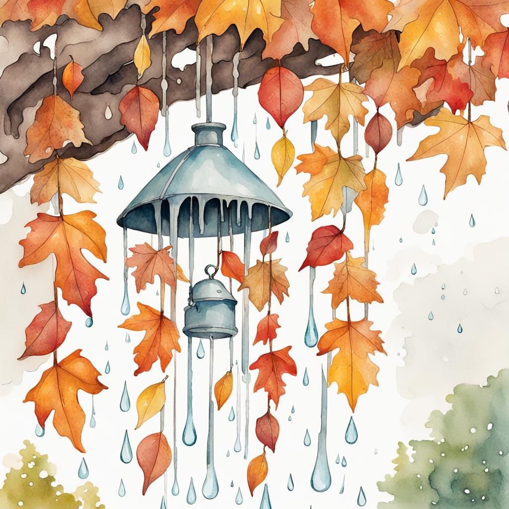 Whimsical Fall Leaves Rain Chain on Cottage