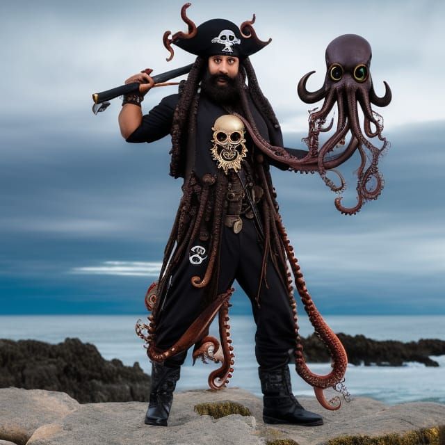 Steampunk Pirate Captain with Octopus Tentacle Beard
