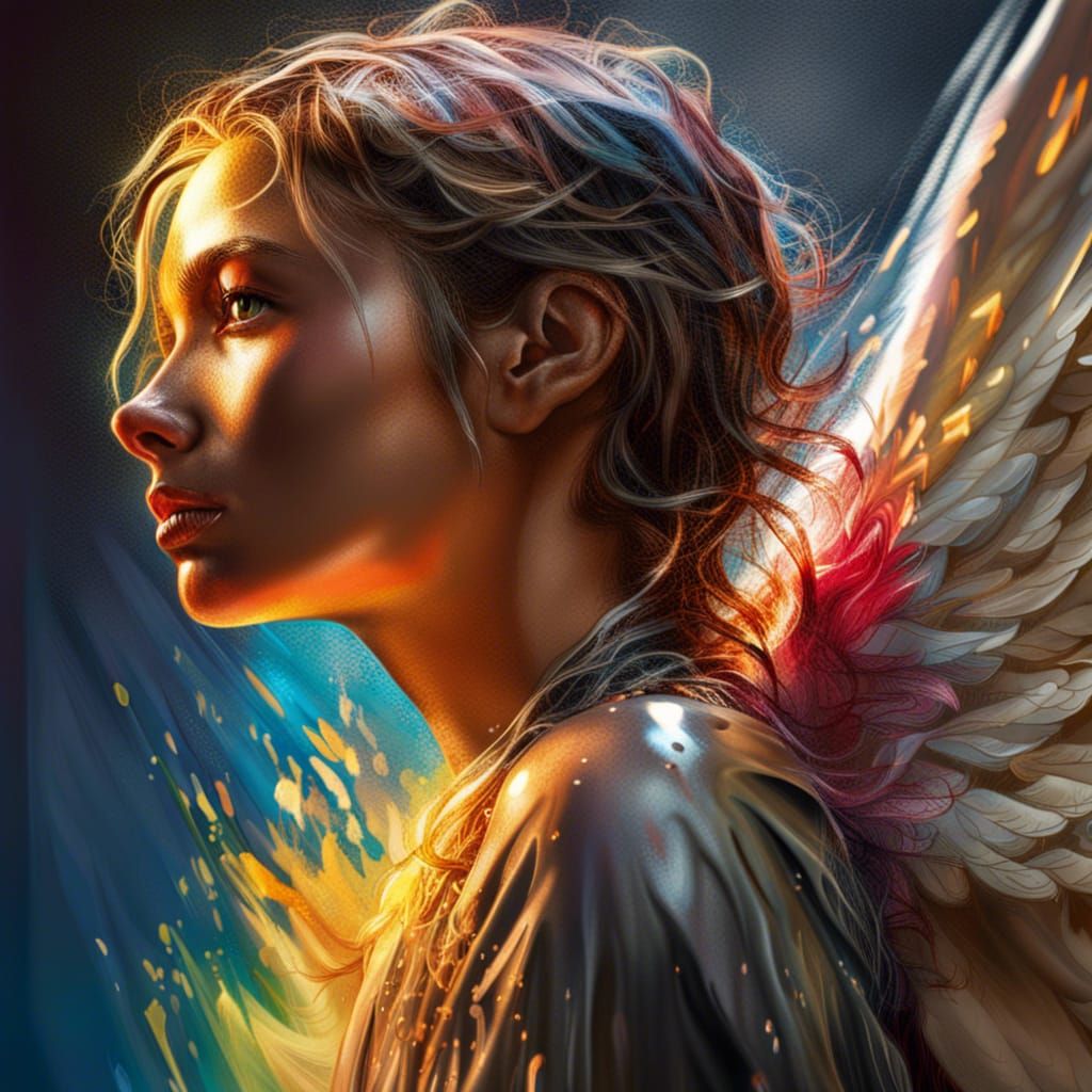 Dramatic Angel in Splash Art Style