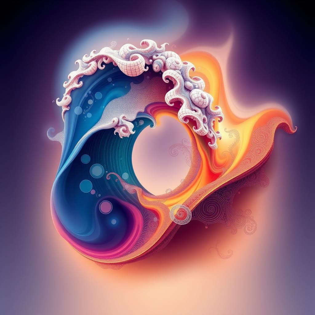 Abstract Wave Function Poster in Vector Fractal Style