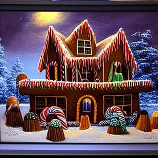 Gingerbread House in Oil Painting Style