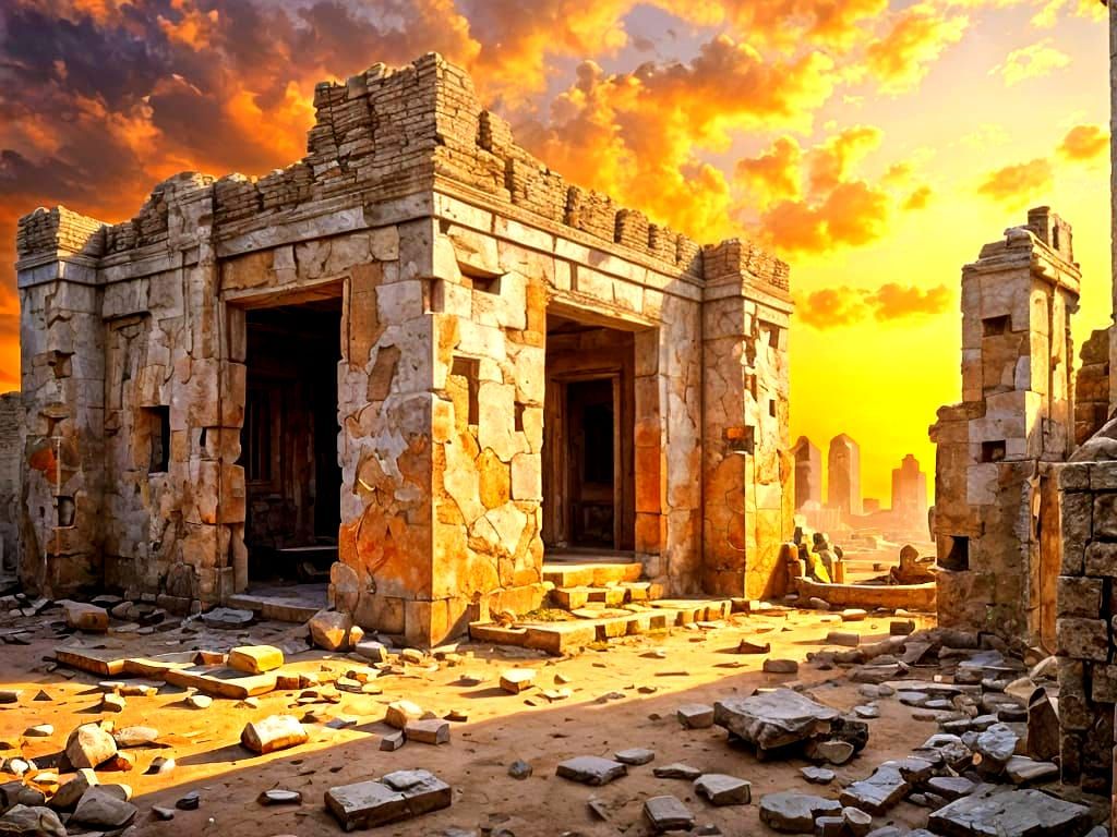 Wattasid Dynasty Ruins in Mixed Media Art Style