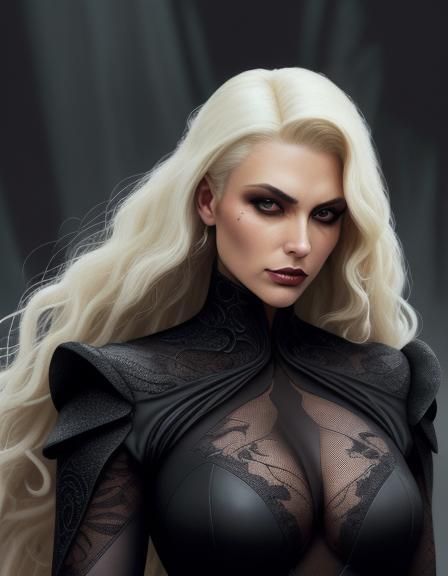 Curvy Blonde Anti-Heroine with Doberman in Comic Art Style