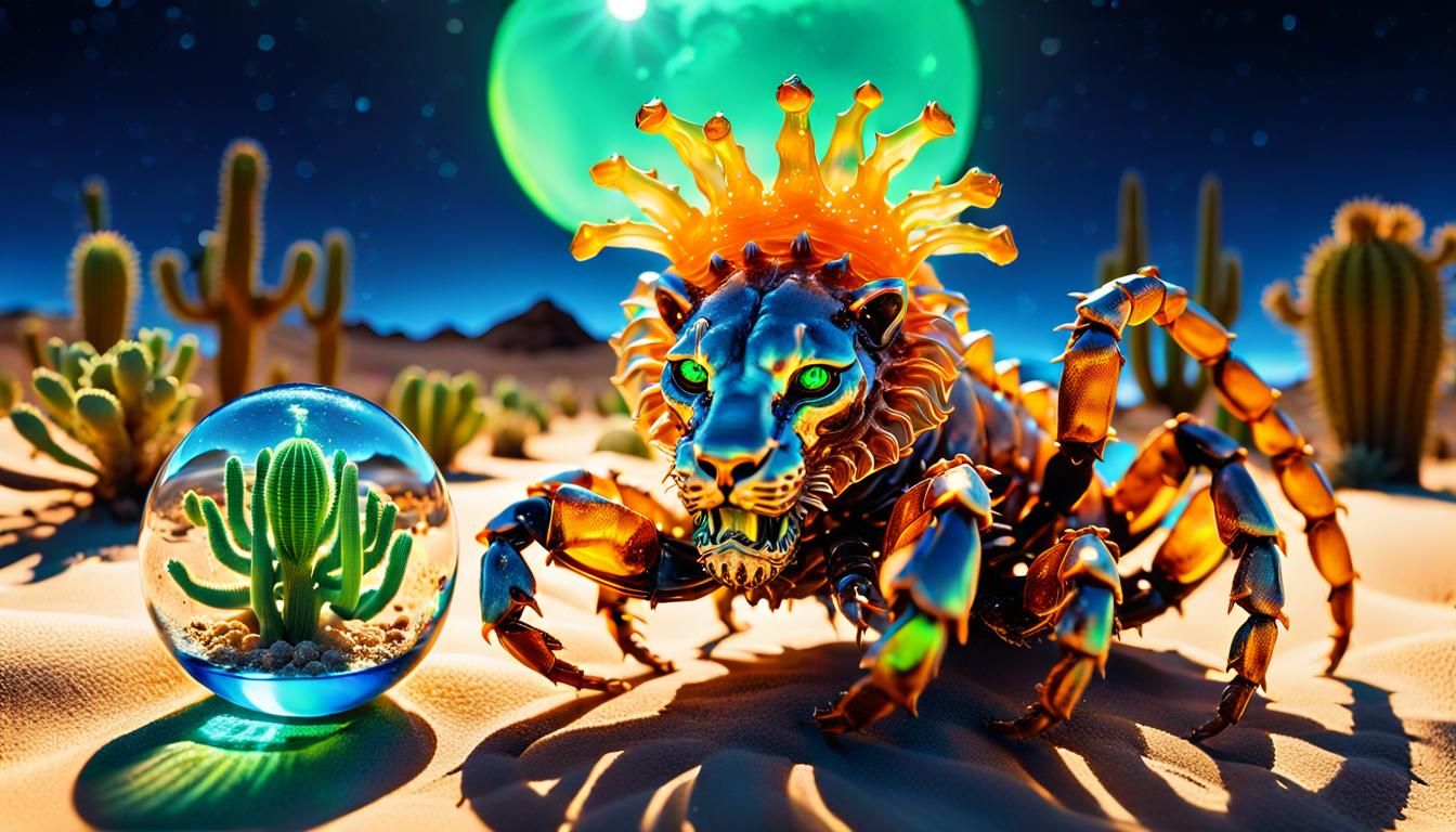 Lion-Scorpion in Surreal Desert Dreamscape