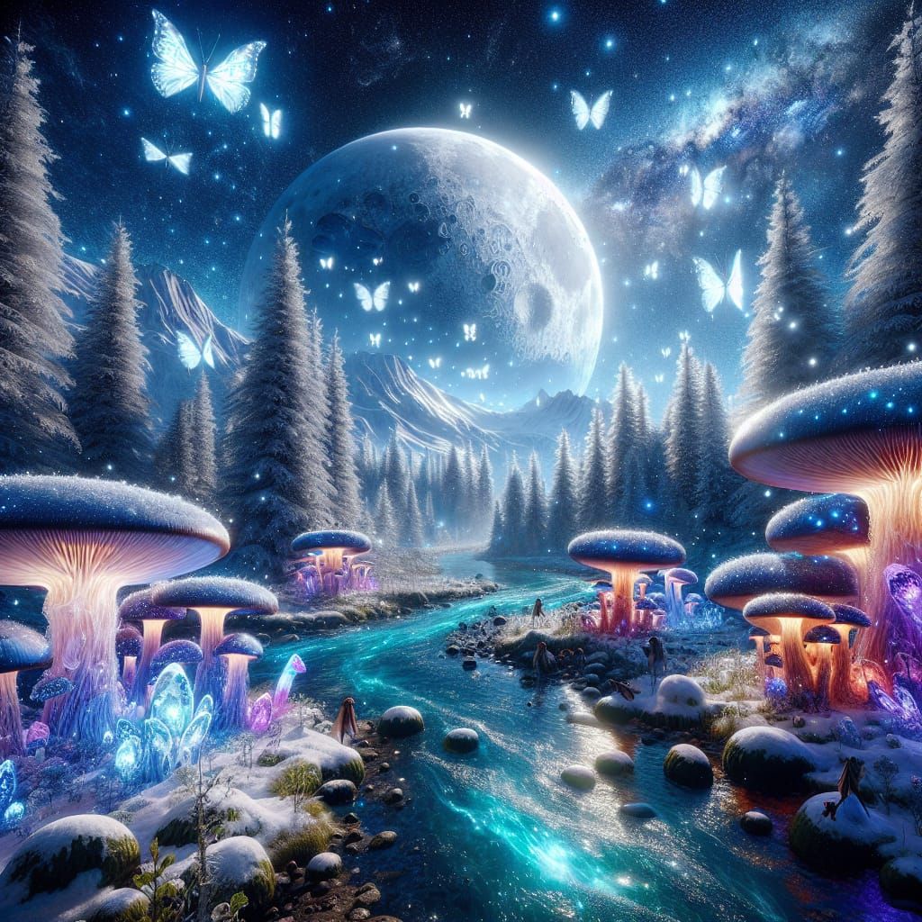 Enchanted Snow Forest with Glowing Butterflies in 8K