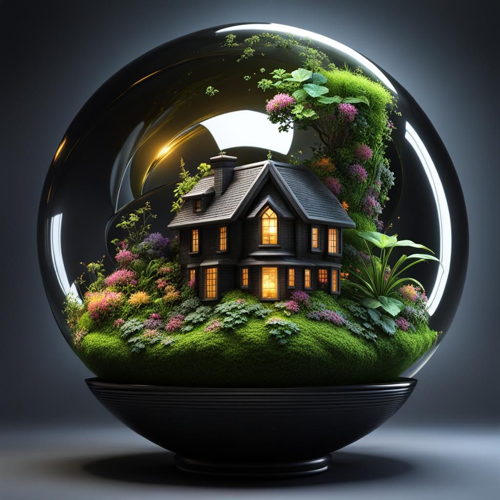 Terrarium Dream: Gemstone Orb with Tiny House