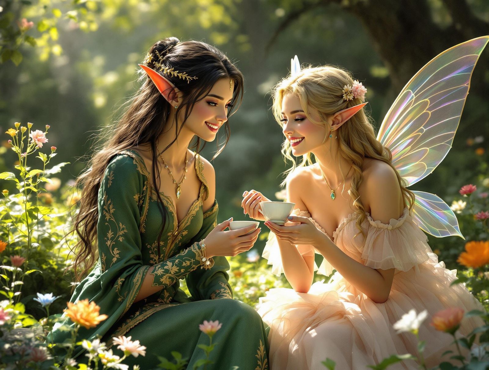 Whimsical Tea Party in a Sun-Dappled Forest Glade