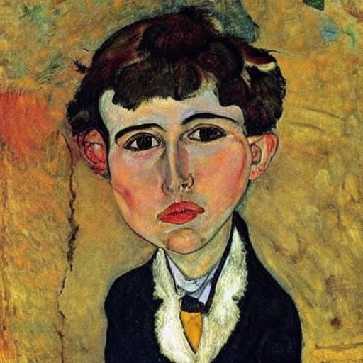 Naive Child's Mischief Expressed in Egon Schiele Style