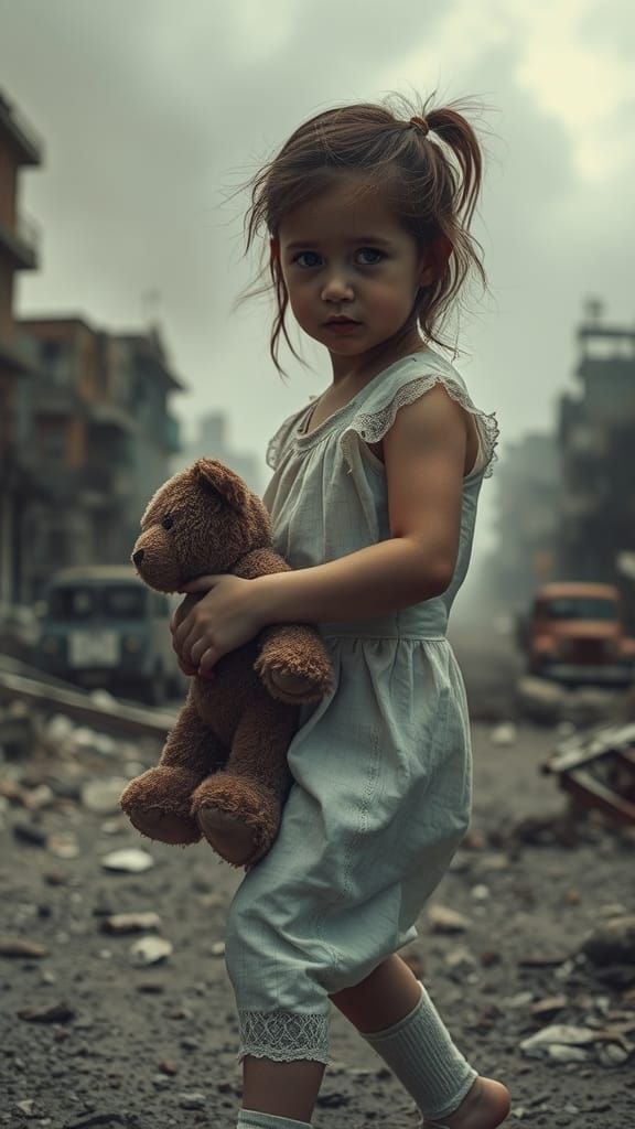 Girl in Ruined Cityscape Portrait