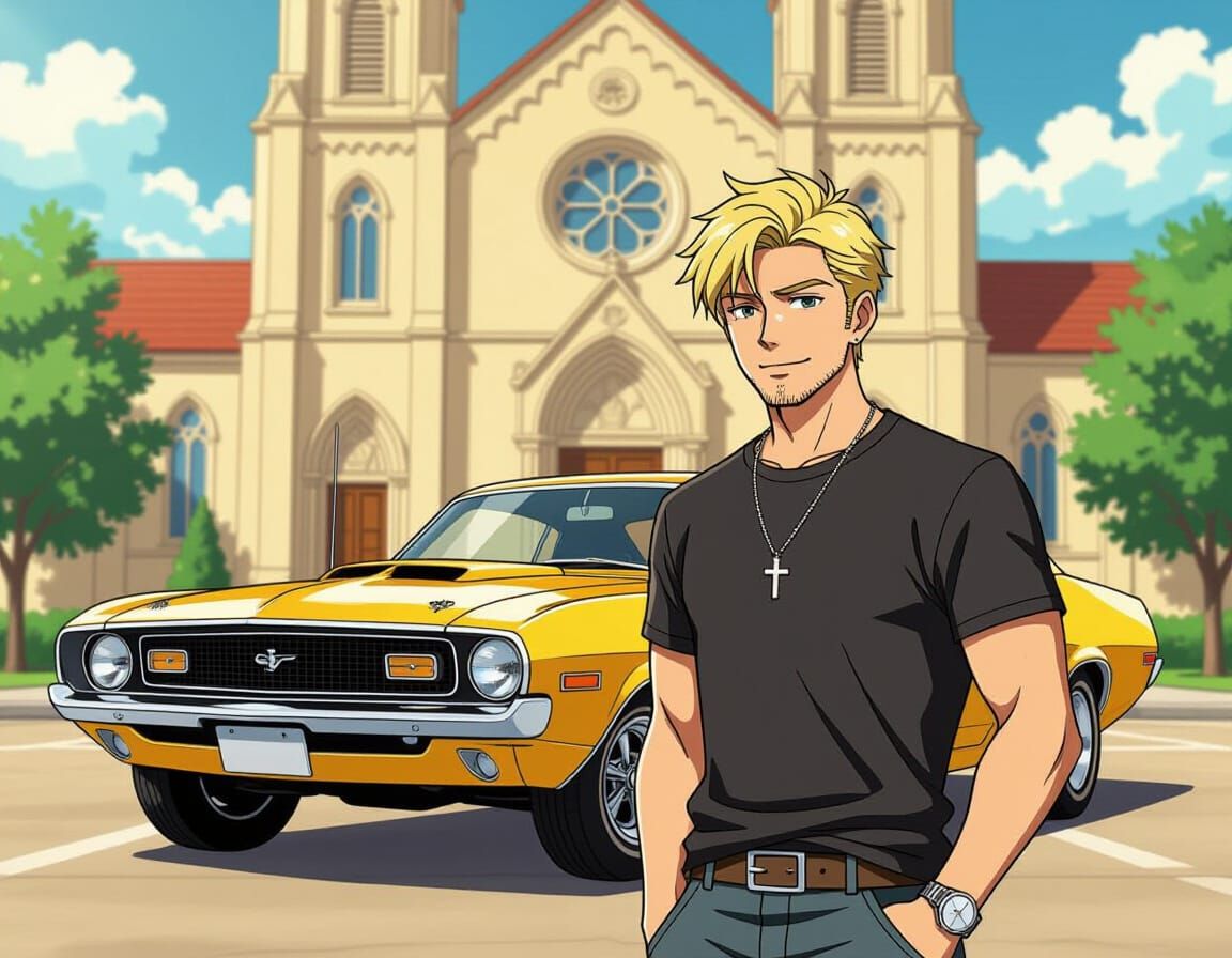 Anime Style Muscle Car and Man by Church