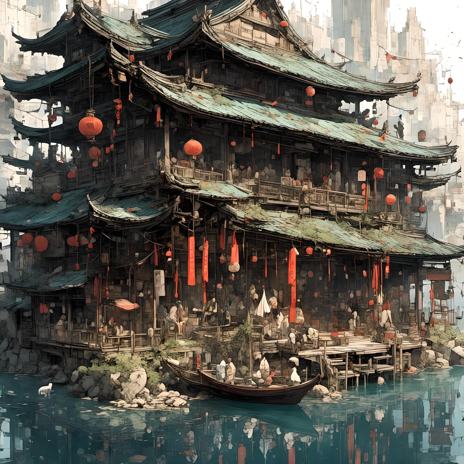 Spirited Away Bath House in 3D Anime Style