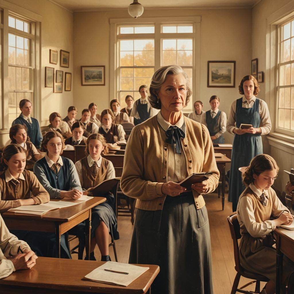 Charming Missouri School Scene in American Regionalism Style