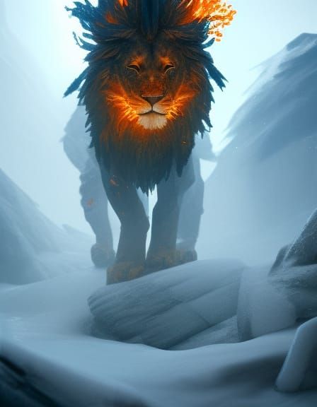 Epic Fire and Ice Lion in Digital Art