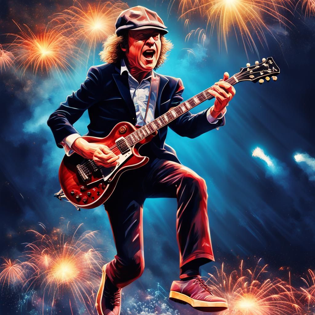 Angus Young of AC/DC Stage Jump: Hyperrealistic
