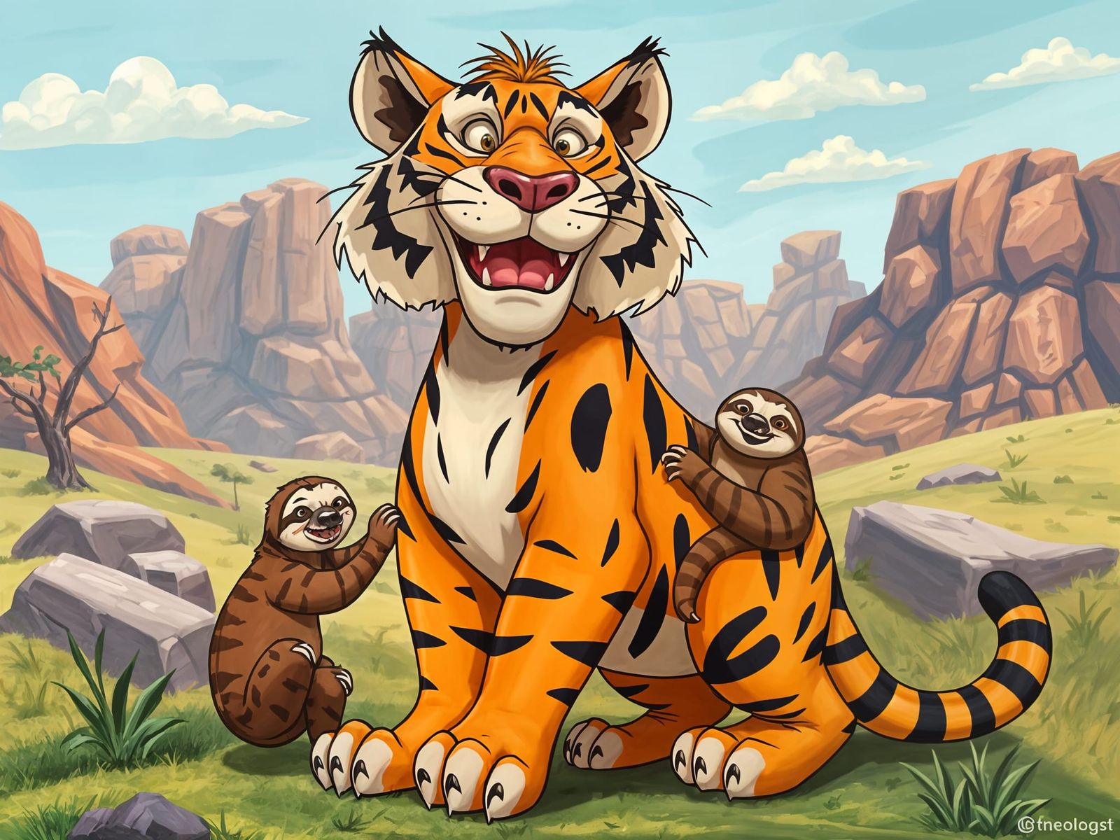 Prehistoric Friendship: Saber-Tooth Tiger and Sloth