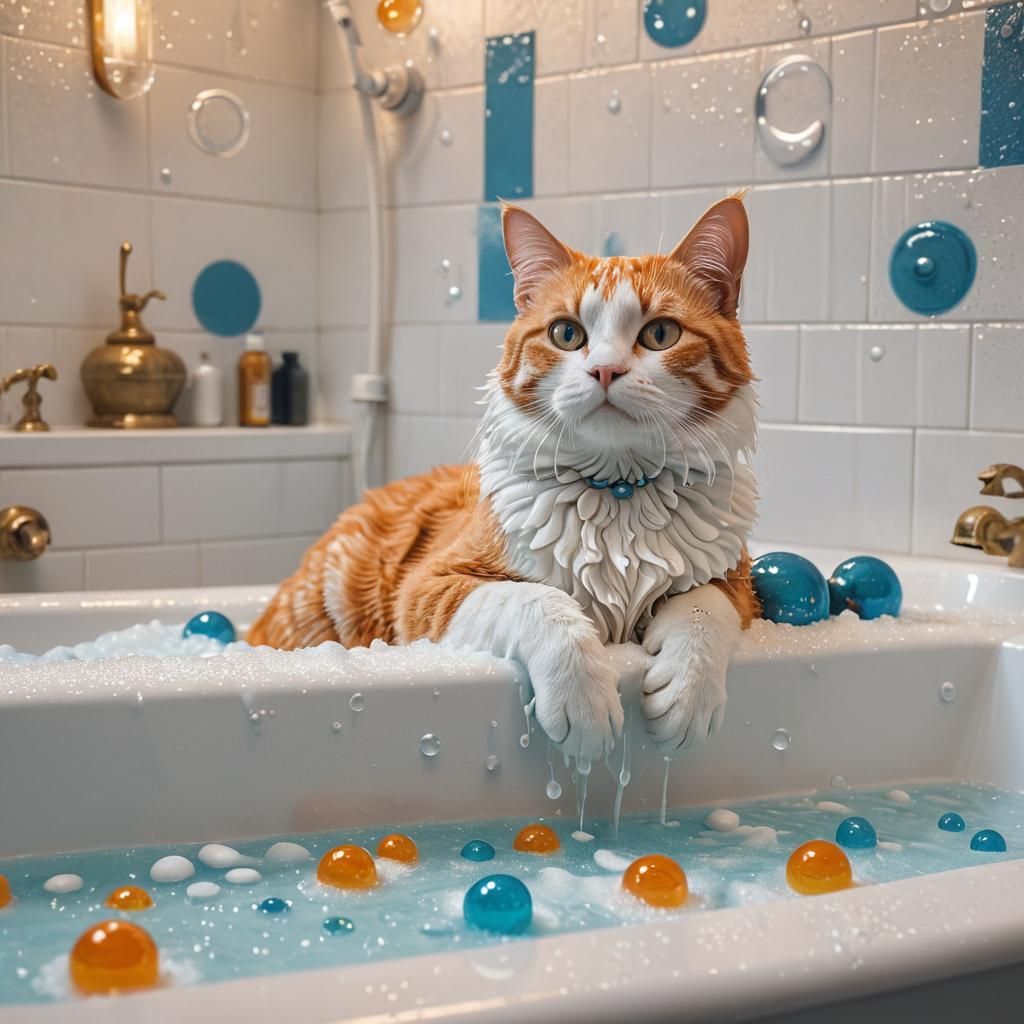 Soap Cat in Bathtub: Fantasy Concept Art