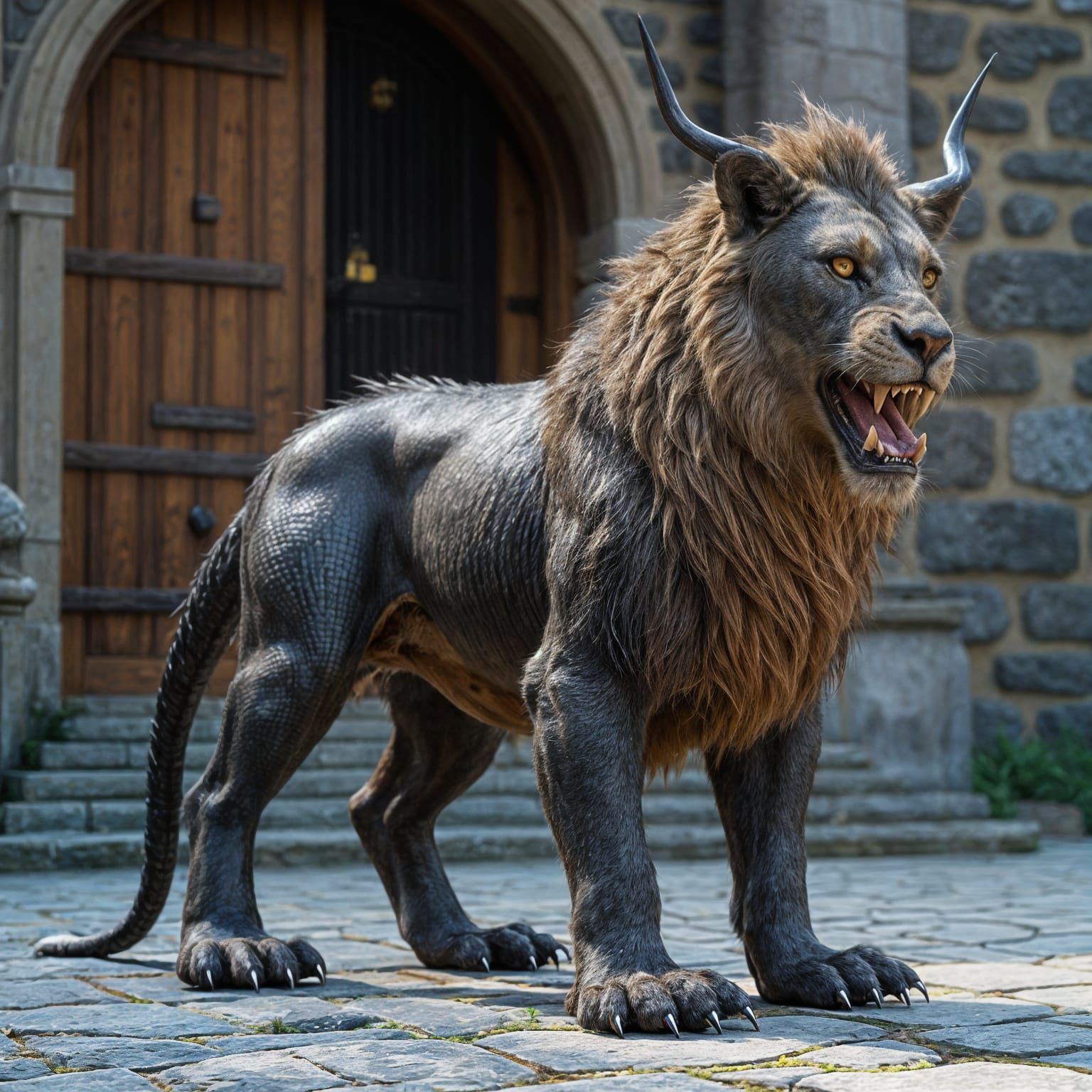 Dragon-Scaled Lion Beast Stands Guard