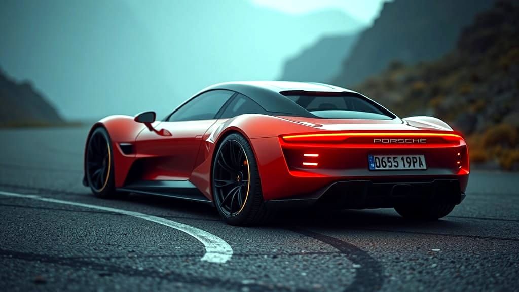 Retro Futuristic Porsche Concept Car in Dieselpunk Style