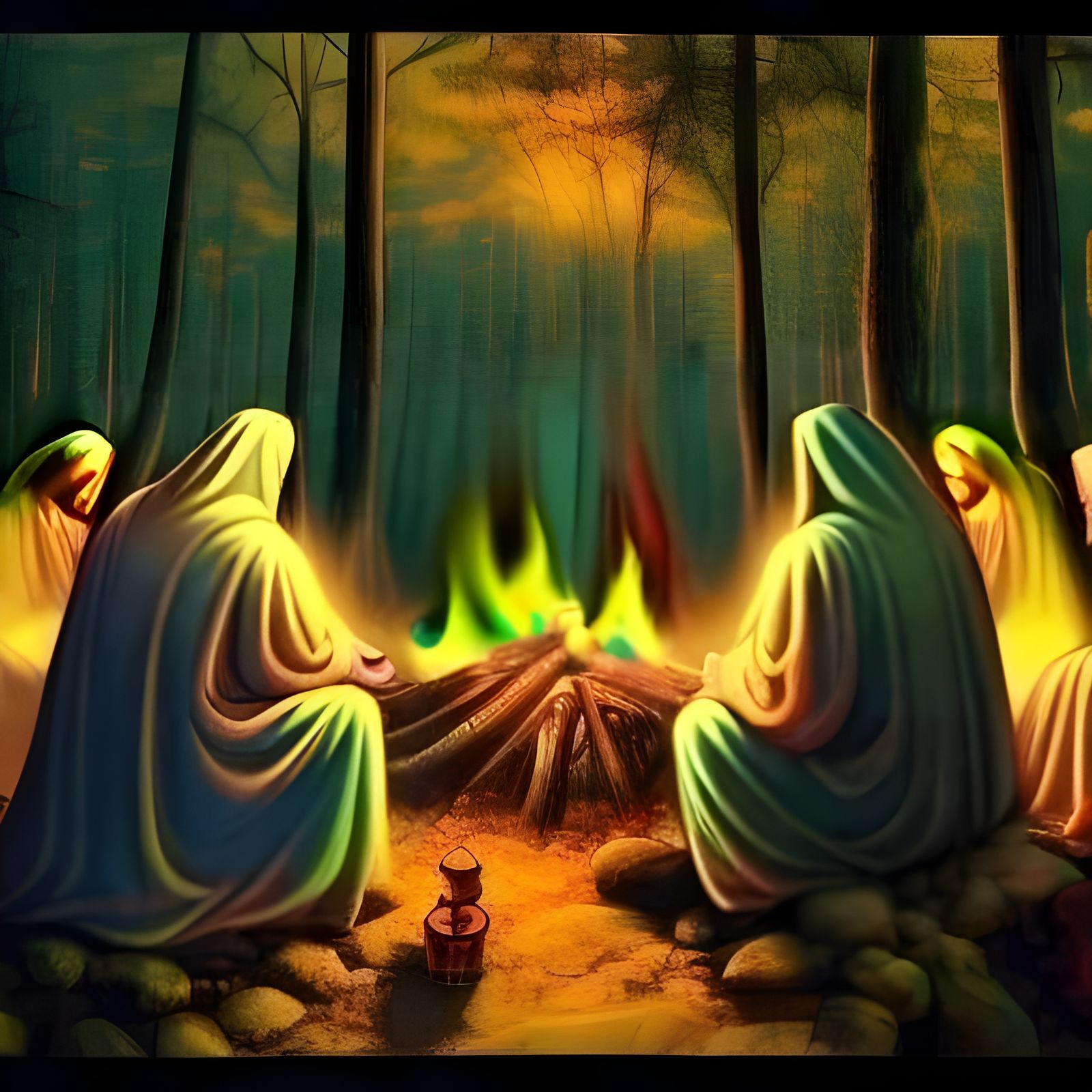 Hooded Figures in Modern Ink Painting Style