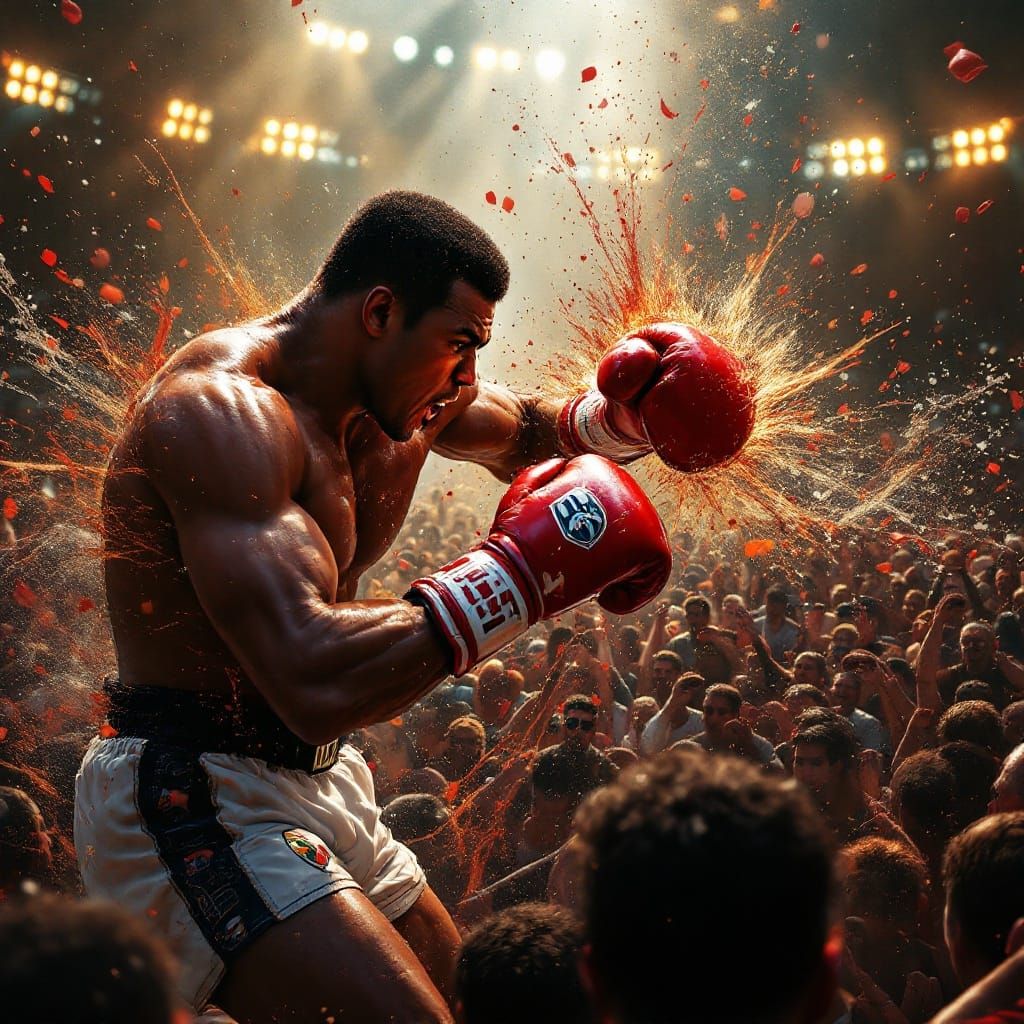 Devastating Punch in Boxing Match: Detailed Digital Painting