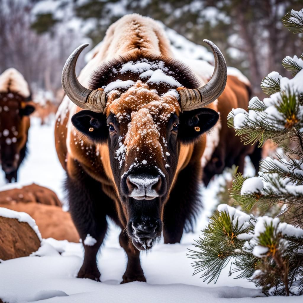 Buffalo in Zion National Park Winter Snow