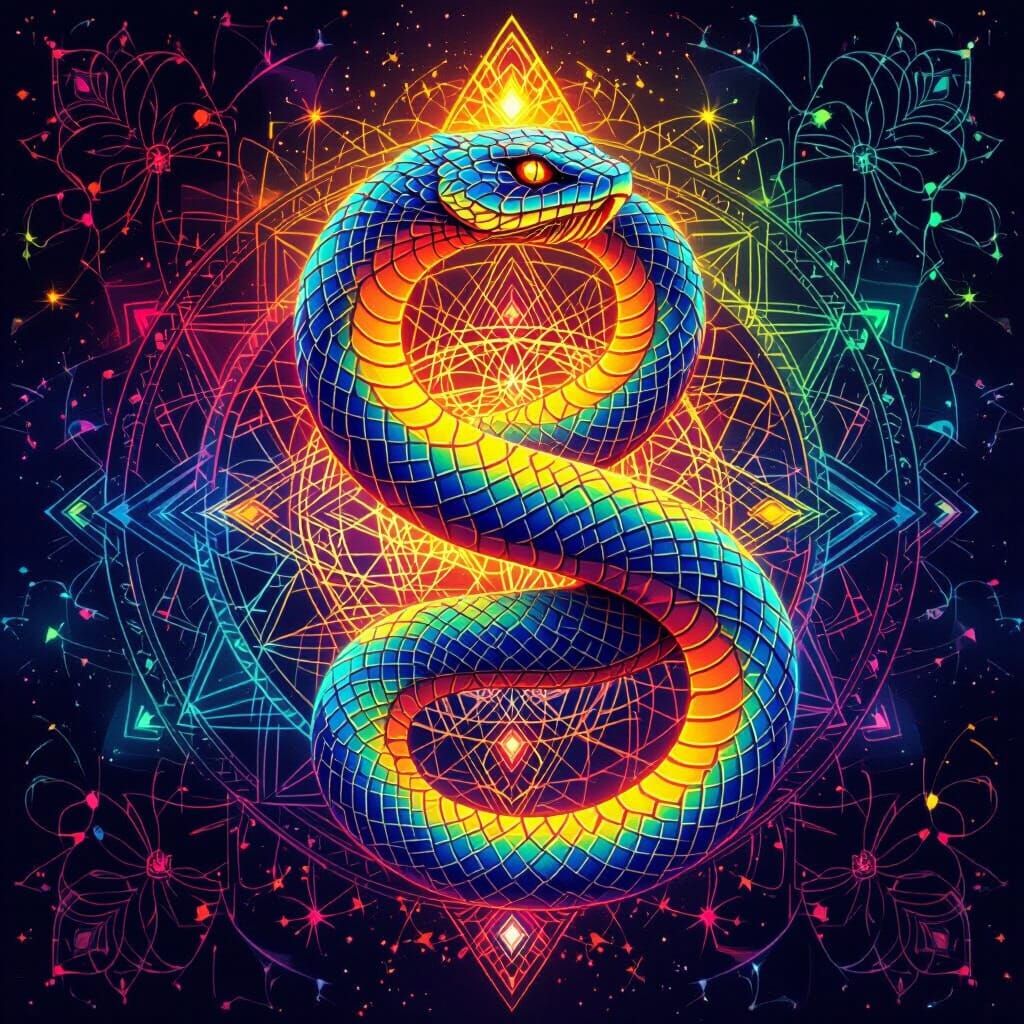 Rainbow Serpent with Sacred Geometry in Visionary Art