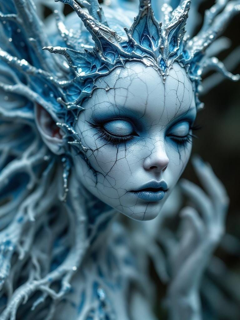 Ethereal Porcelain Fairy with Silver Cracks