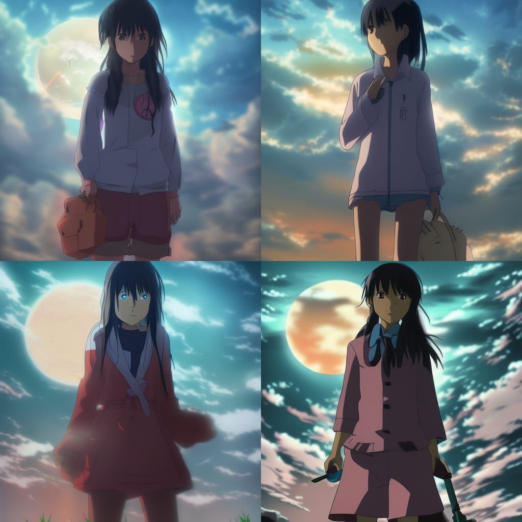 Anime Girl in Apocalyptic World: Ghibli-Shinkai Style