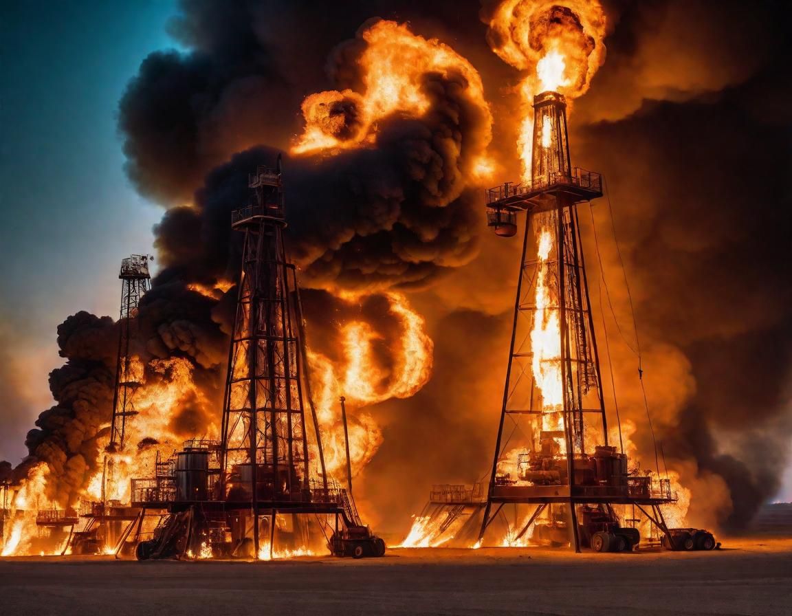Inferno: Burning Oil Wells in Desert Night