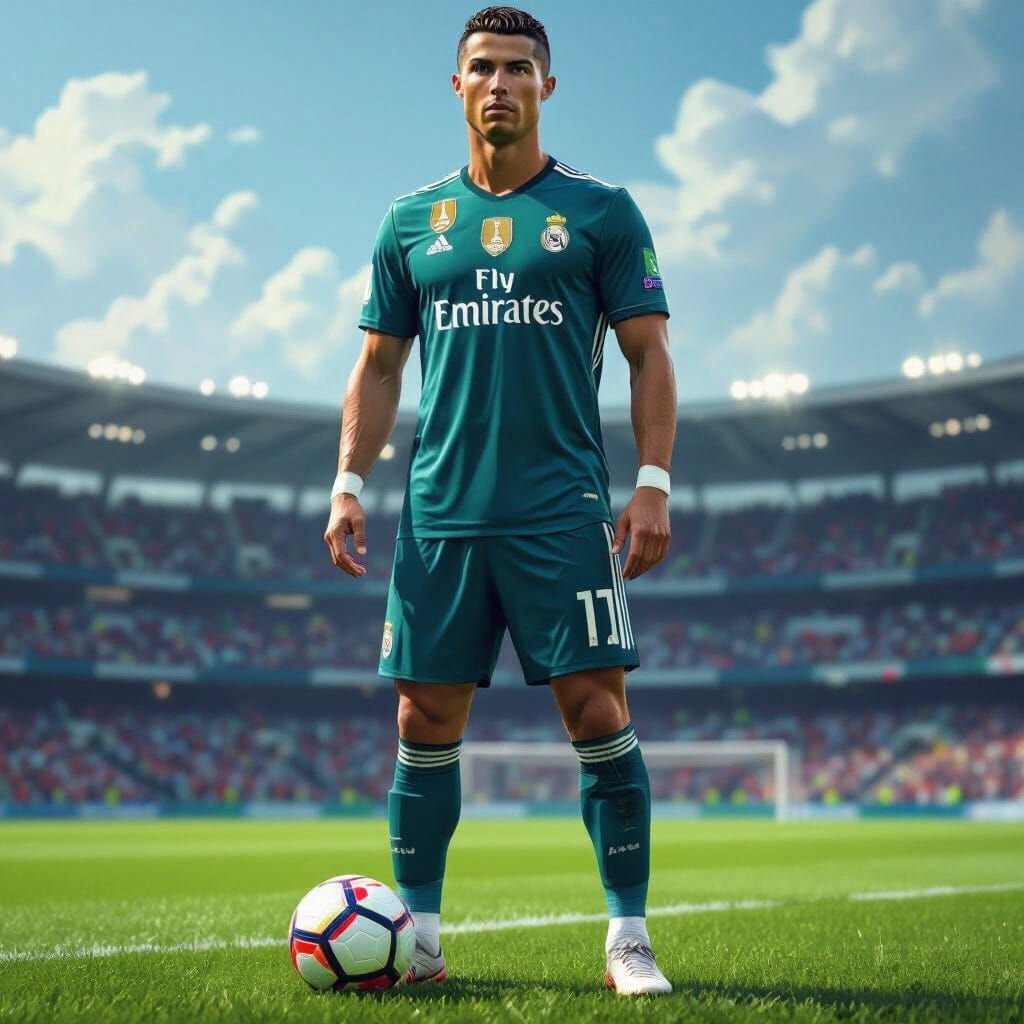 Cristiano Ronaldo on Soccer Field in Digital Art Style