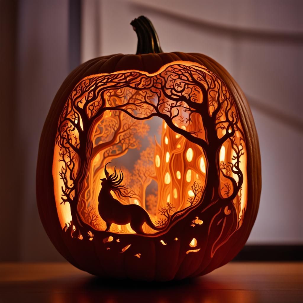 Enchanted Forest Inside a Carved Pumpkin