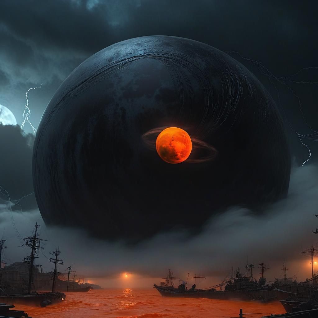 Black Moon Over Hellish Typhoon, Dark Fantasy Art