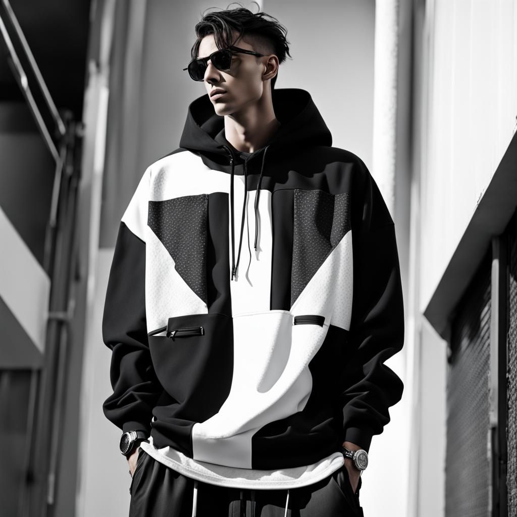 Monochrome Streetwear: Baggy Style in Polarized Image