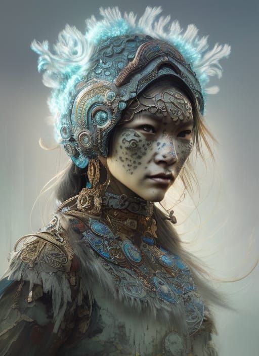 Snow Leopard Warrior Woman Portrait in Fantasy Art Style