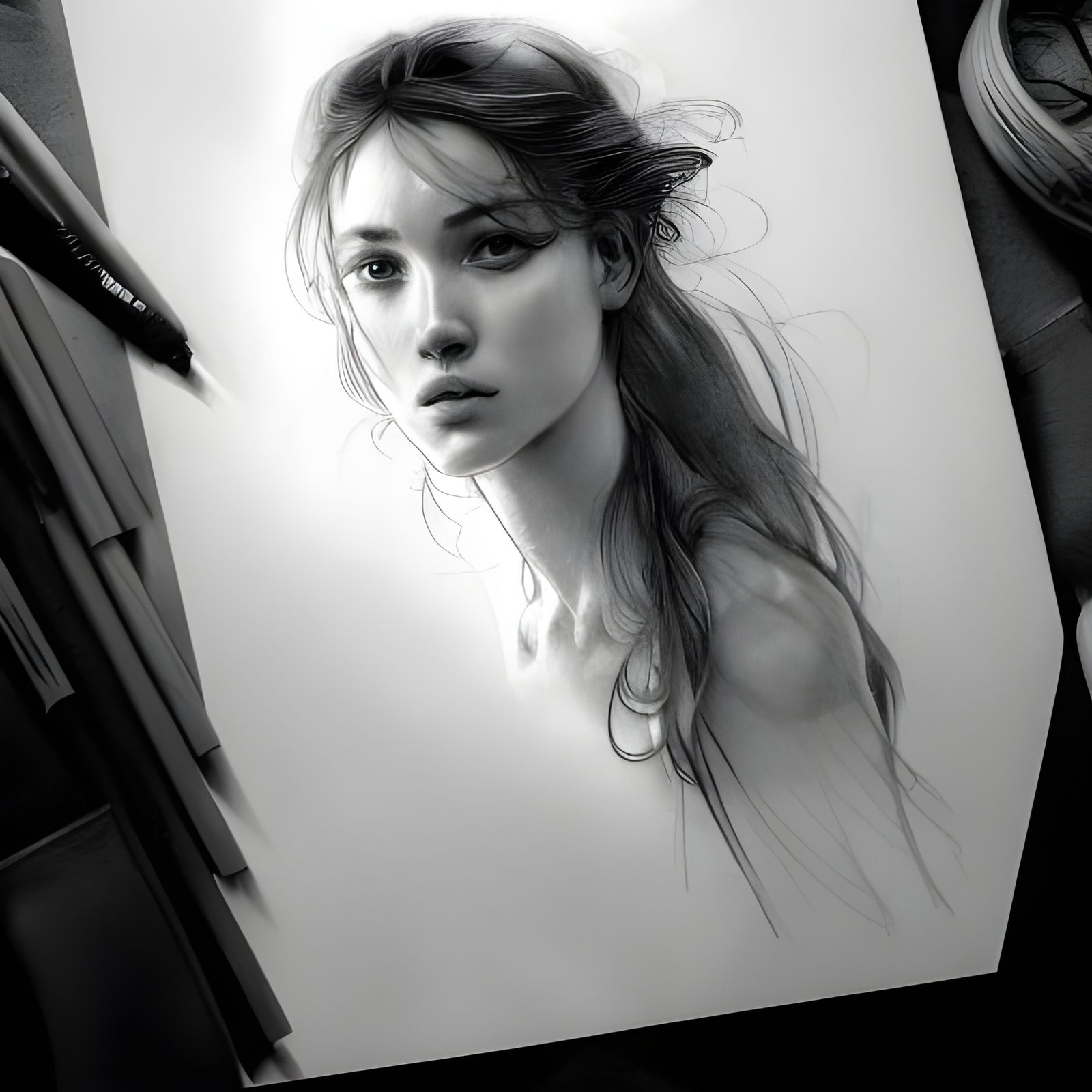 Detailed Pencil Sketch of a Beautiful Girl