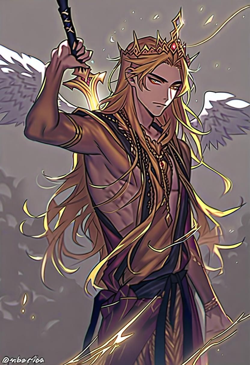 Majestic Male Angel with Golden Hair and Wings