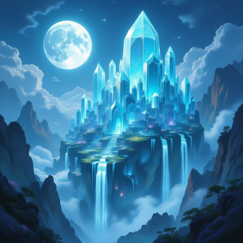 Crystalline Geode City Under Twin Moons