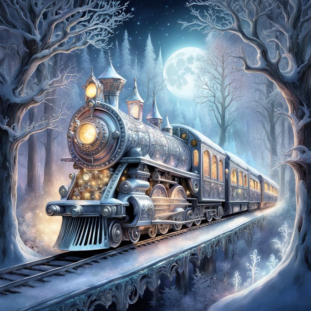 Magical Crystal Train in Winter Wonderland Forest