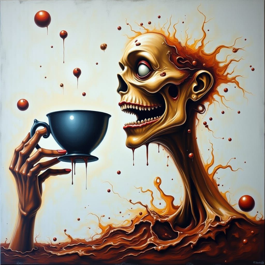 Abstract Entity Sipping Coffee: A Modern Art Painting