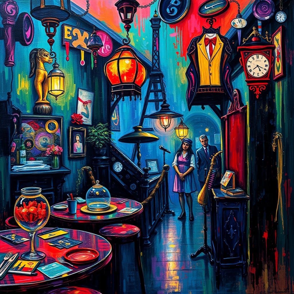 Vibrant Cloisonnism Cabaret in Expressionist Style