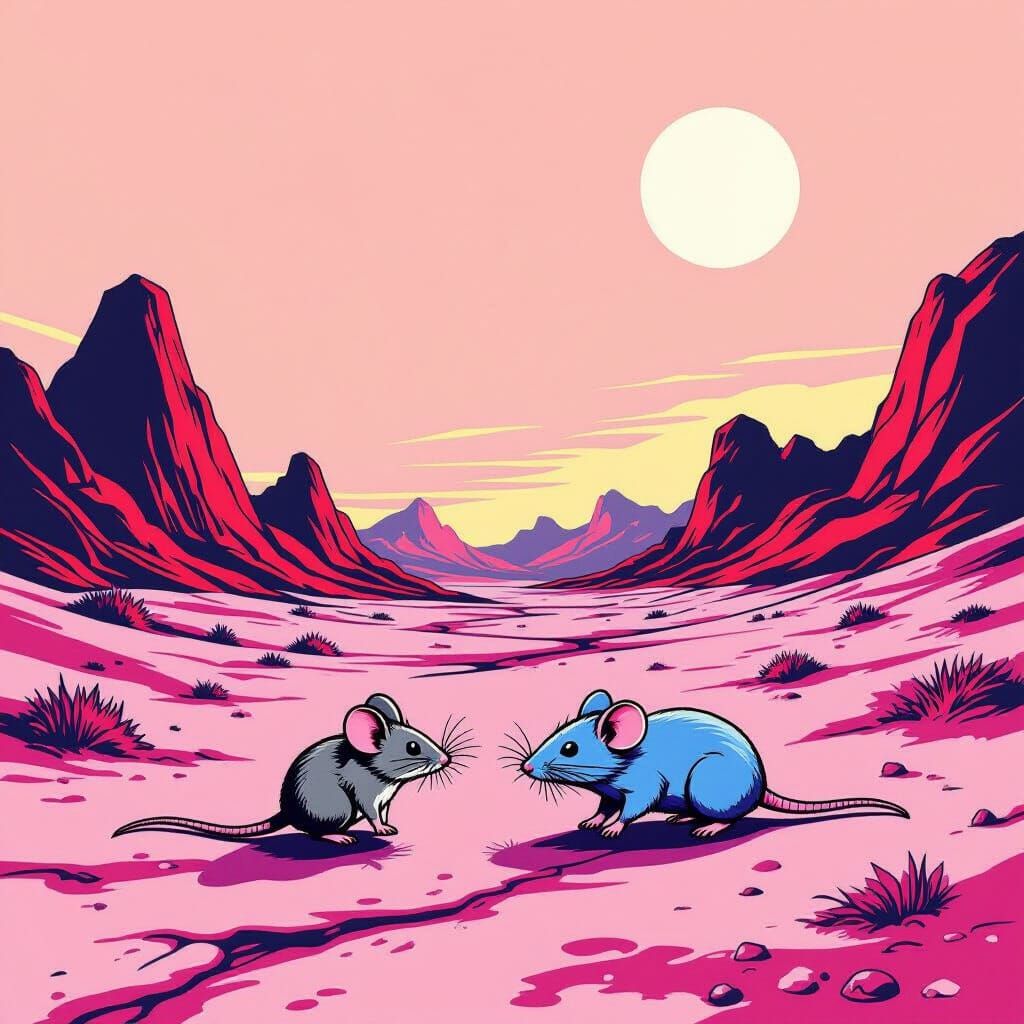 Pink Venus Landscape with Mouse and Blue Rat