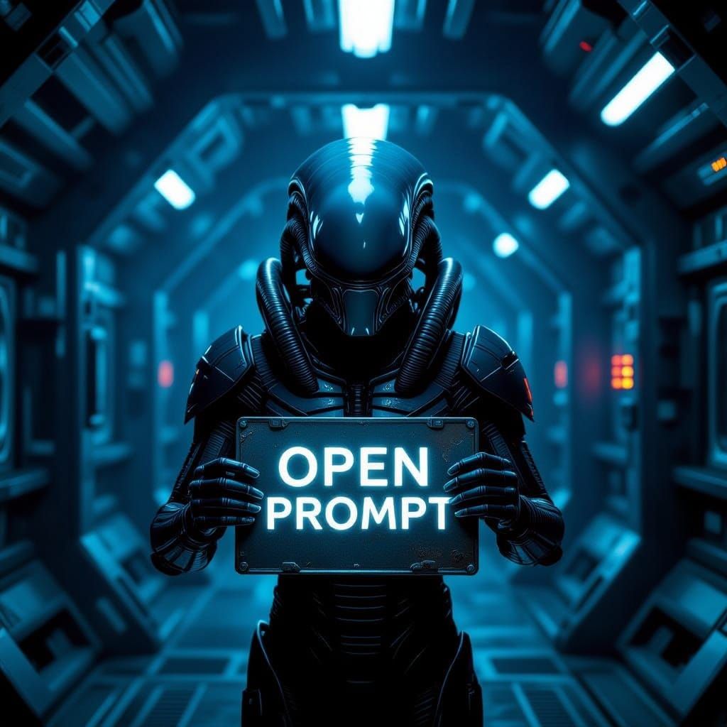 Hyperrealistic Xenomorph in Spaceship Corridor