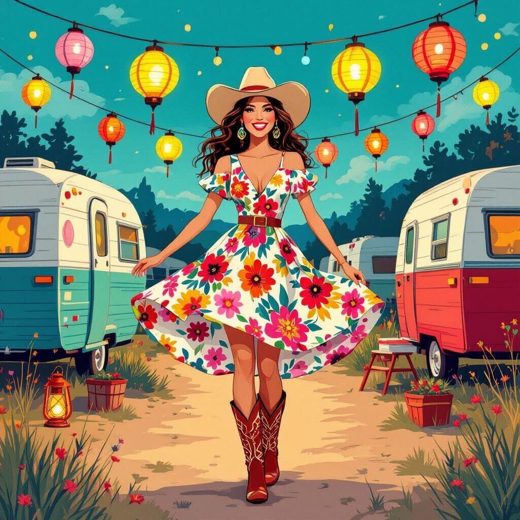 Festive Woman Hosting a Lively Trailer Party