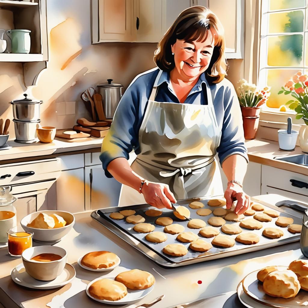 Ina Garten Baking Cookies: Watercolor Golden Hour