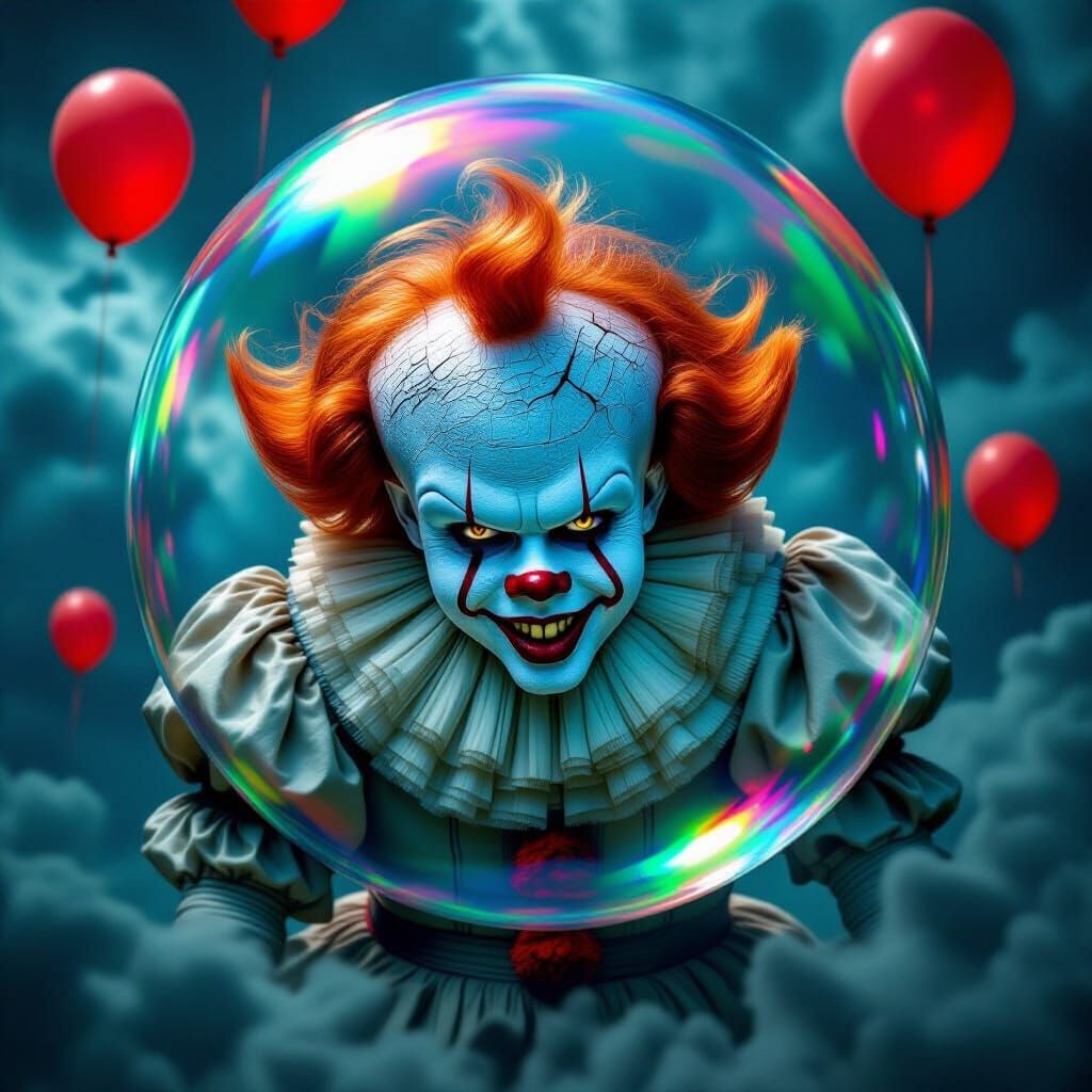 Pennywise in Iridescent Bubble, Dark Gothic Art