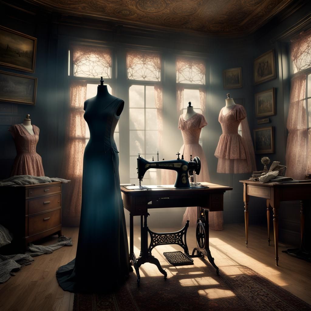 Victorian Dress in Dusty Sewing Room