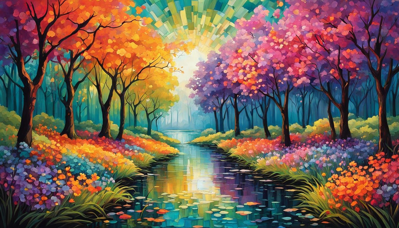 Vibrant Garden Paradise in Iridescent Colors