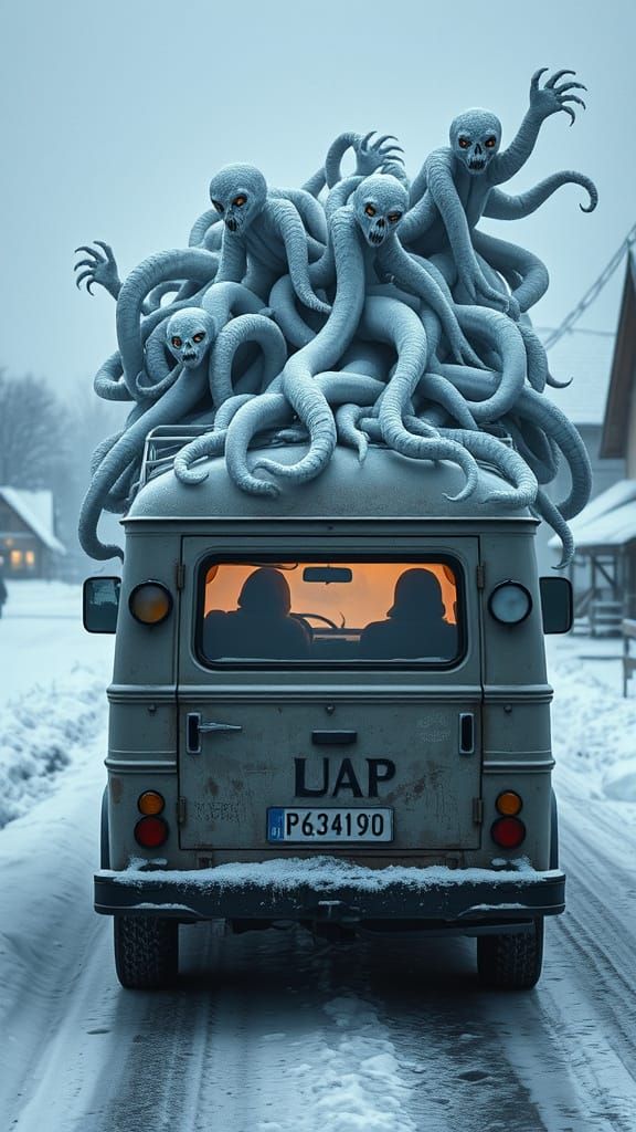 Rustic Minibus Chugs Through Snowy Nightmare Landscape